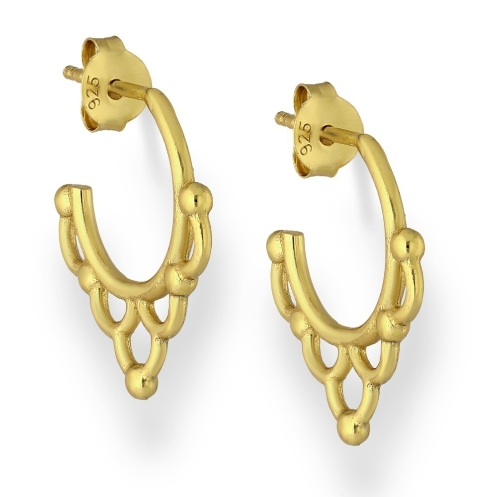 24kt Plated Sterling Silver Bali Ornate Hoop Earrings